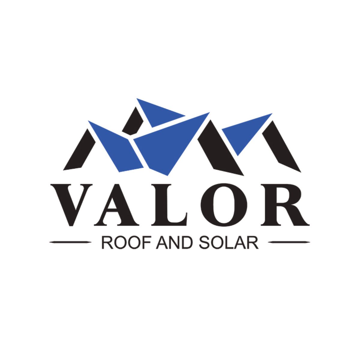 A logo for valor roof and solar with a mountain in the background.