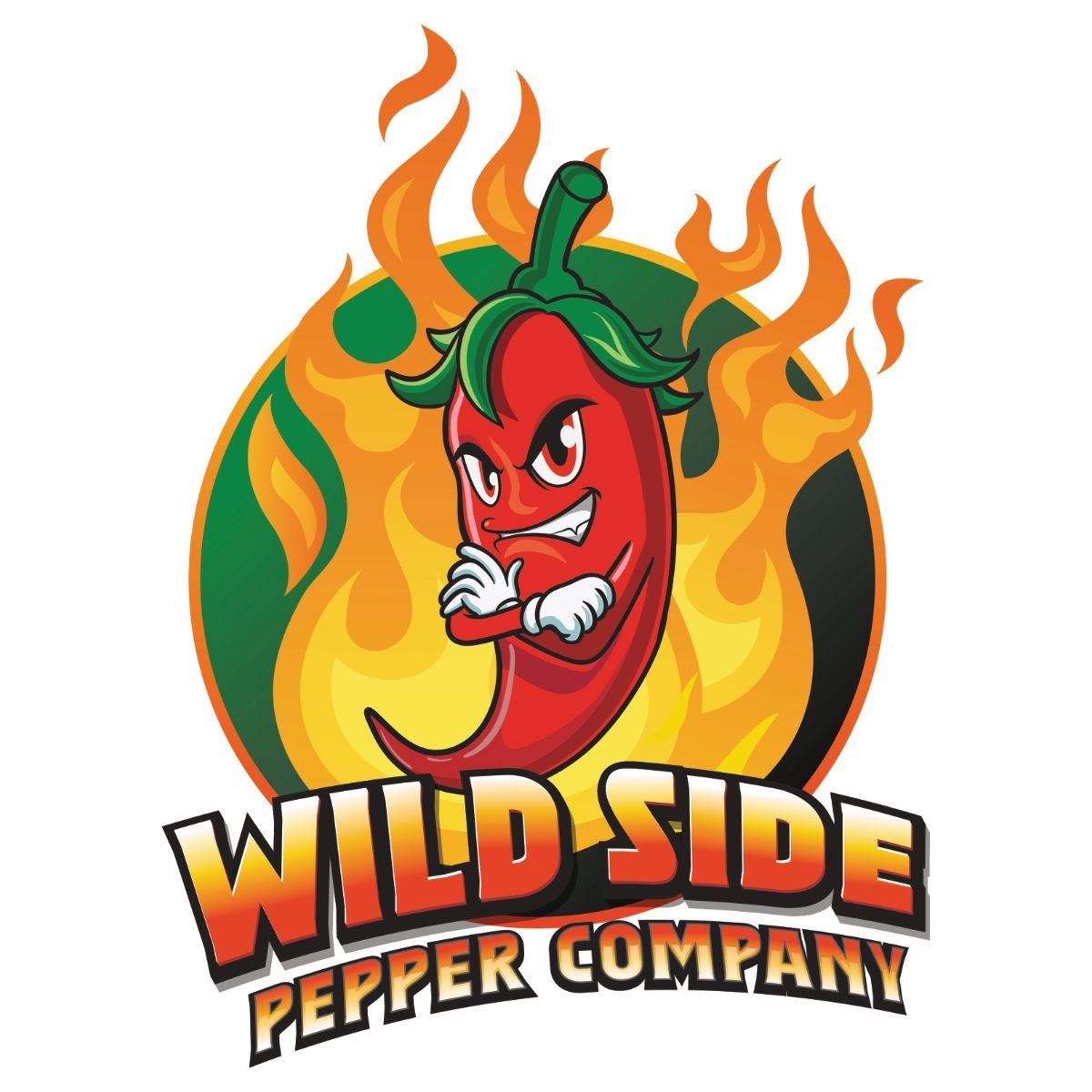 A logo for wild side pepper company with a red pepper