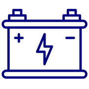 A blue icon of a battery with a lightning bolt on it.