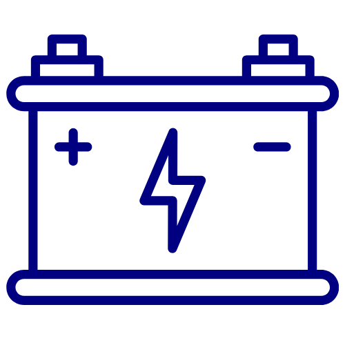 A blue icon of a battery with a lightning bolt on it.