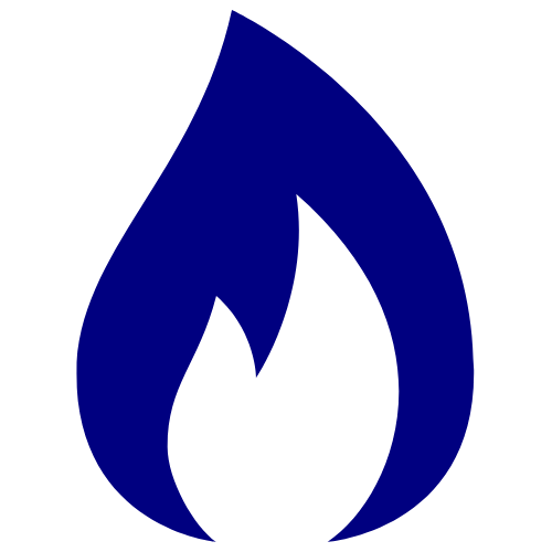 A blue flame icon on a white background