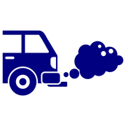 A blue icon of a car with smoke coming out of it.