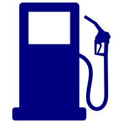 A blue gas pump with a gas pump nozzle attached to it.