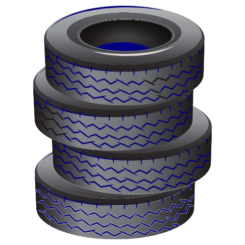 Four tires are stacked on top of each other on a white background