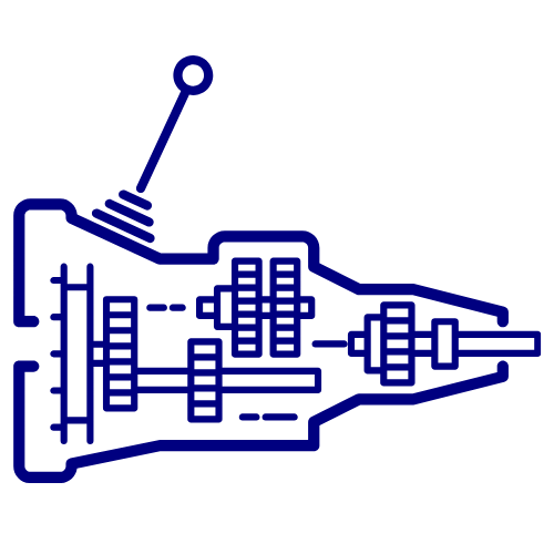 A blue line drawing of a gearbox with a shifter.