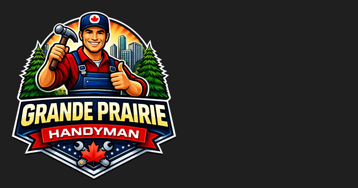 Logo for Grande Prairie Handyman: a handyman figure inside a shield.