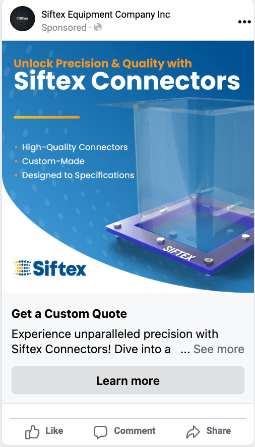 a facebook ad for siftex equipment company inc