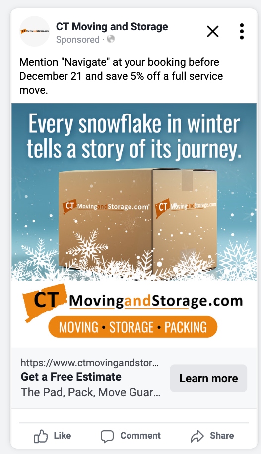 a facebook ad for ct moving and storage