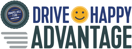 A logo that says drive happy advantage with a smiley face