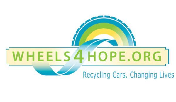 A logo for wheels 4 hope recycling cars changing lives
