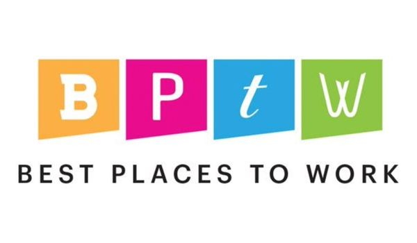 The best places to work logo is colorful and says best places to work.