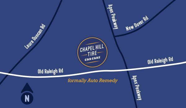 A map showing the location of chapel hill tire
