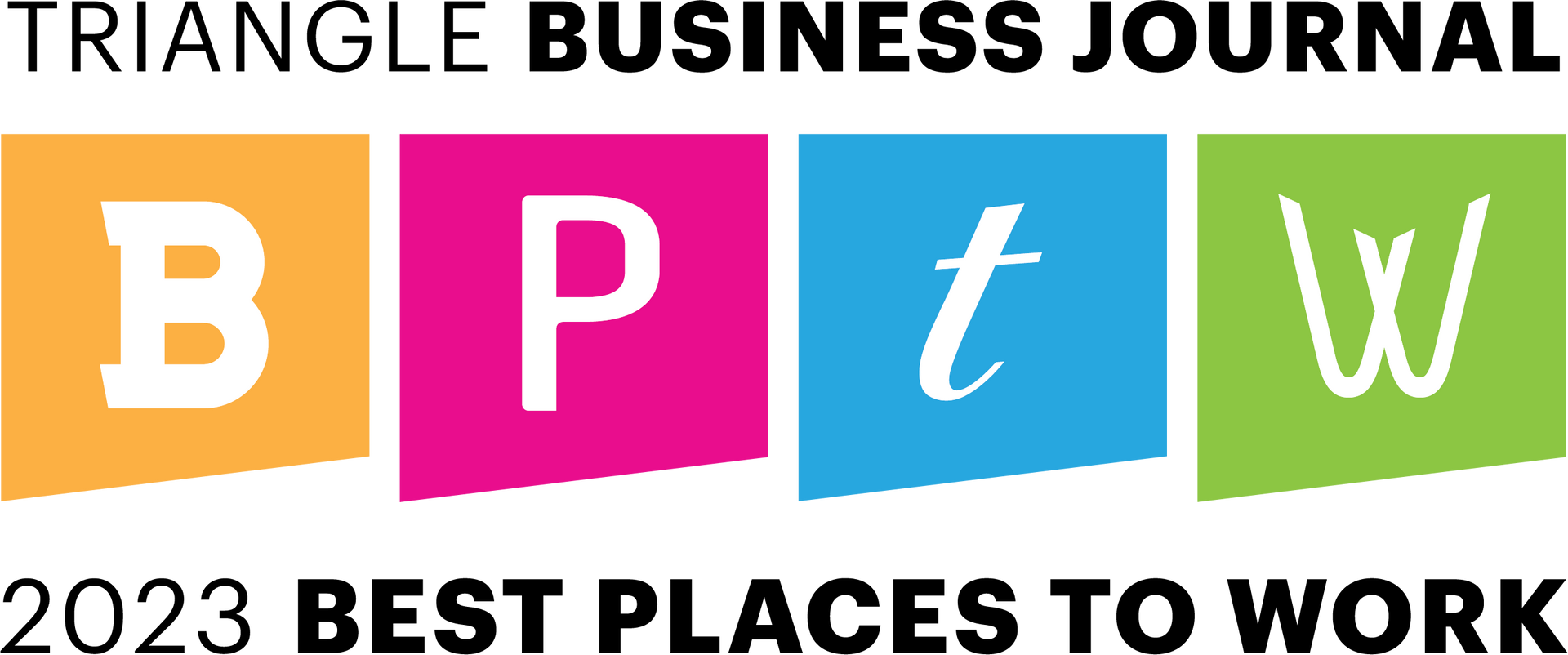 Triangle Business Journal Best Places to Work 2023 logo with colored squares displaying the letters BPtW.