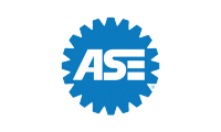 Blue ASE logo: white text