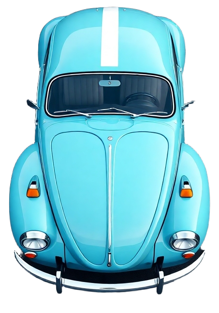 A blue car with a white stripe on the hood