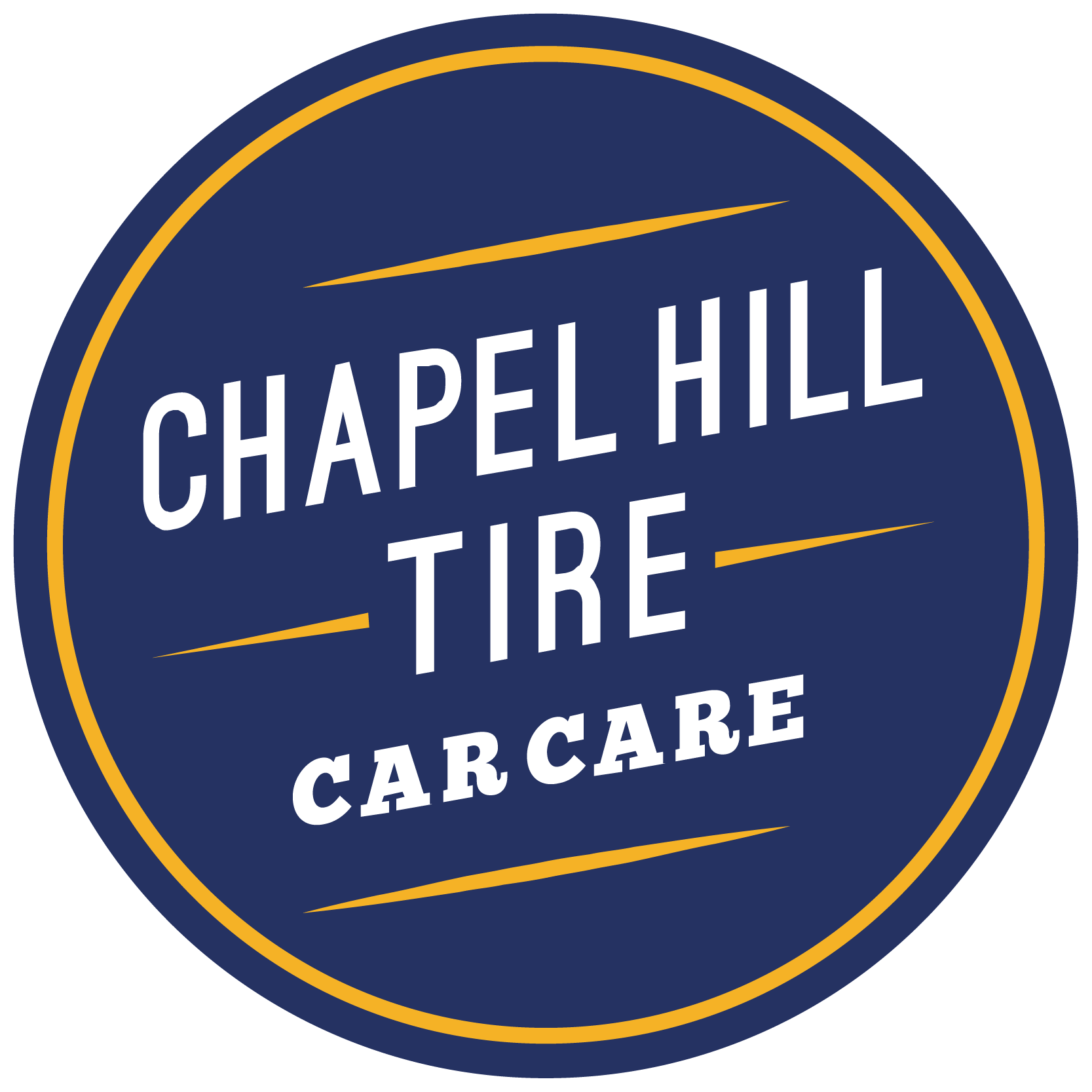 A blue and yellow logo for chapel hill tire car care