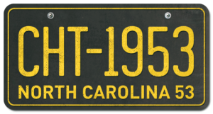 A north carolina license plate with cht 1953 on it