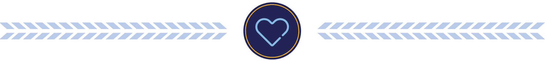 Dark blue heart icon between rows of light blue chevron shapes.