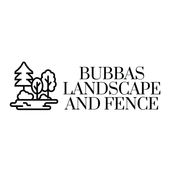 Logo for "Bubbas Landscape and Fence": Line drawing of trees and text.