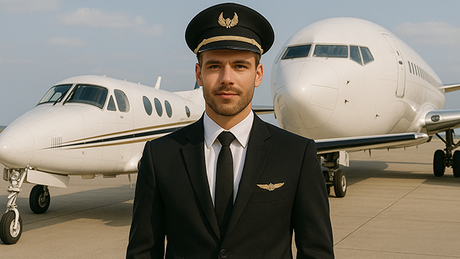 Fyra personer i flygdräkter poserar framför ett svenskt stridsflygplan.