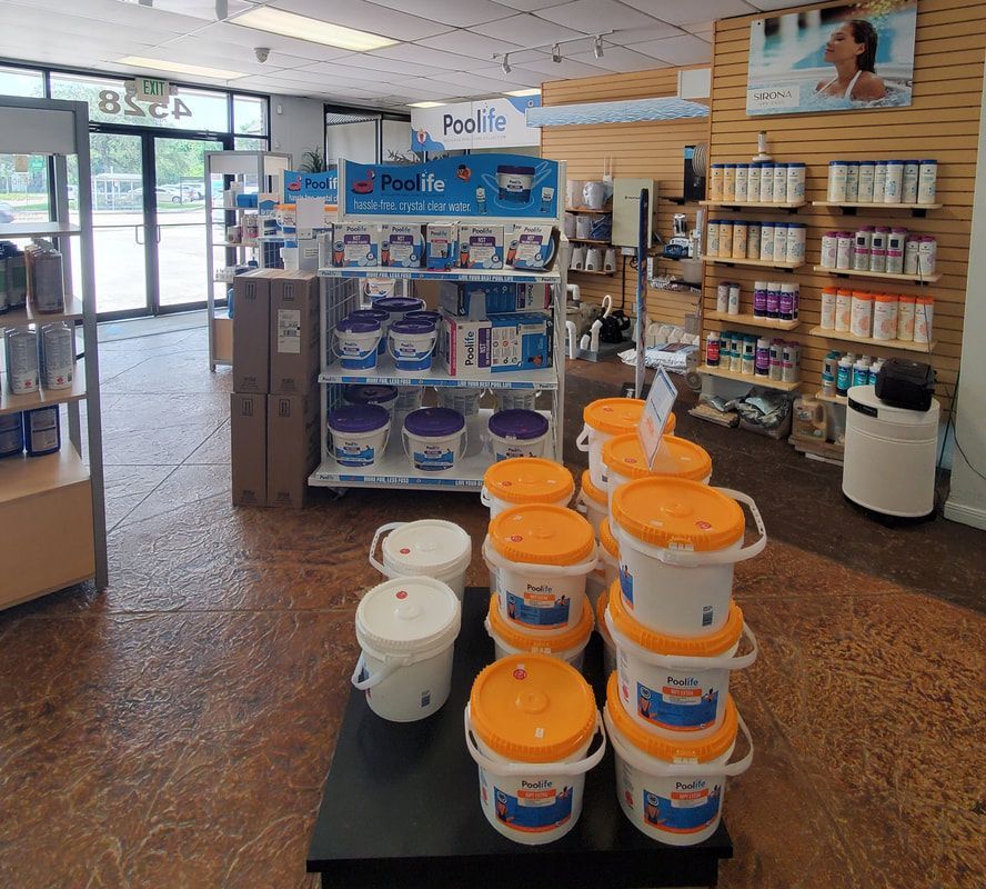 A store with a sign that says pool life on it
