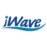 The blue logo for iWave featuring the stylized text