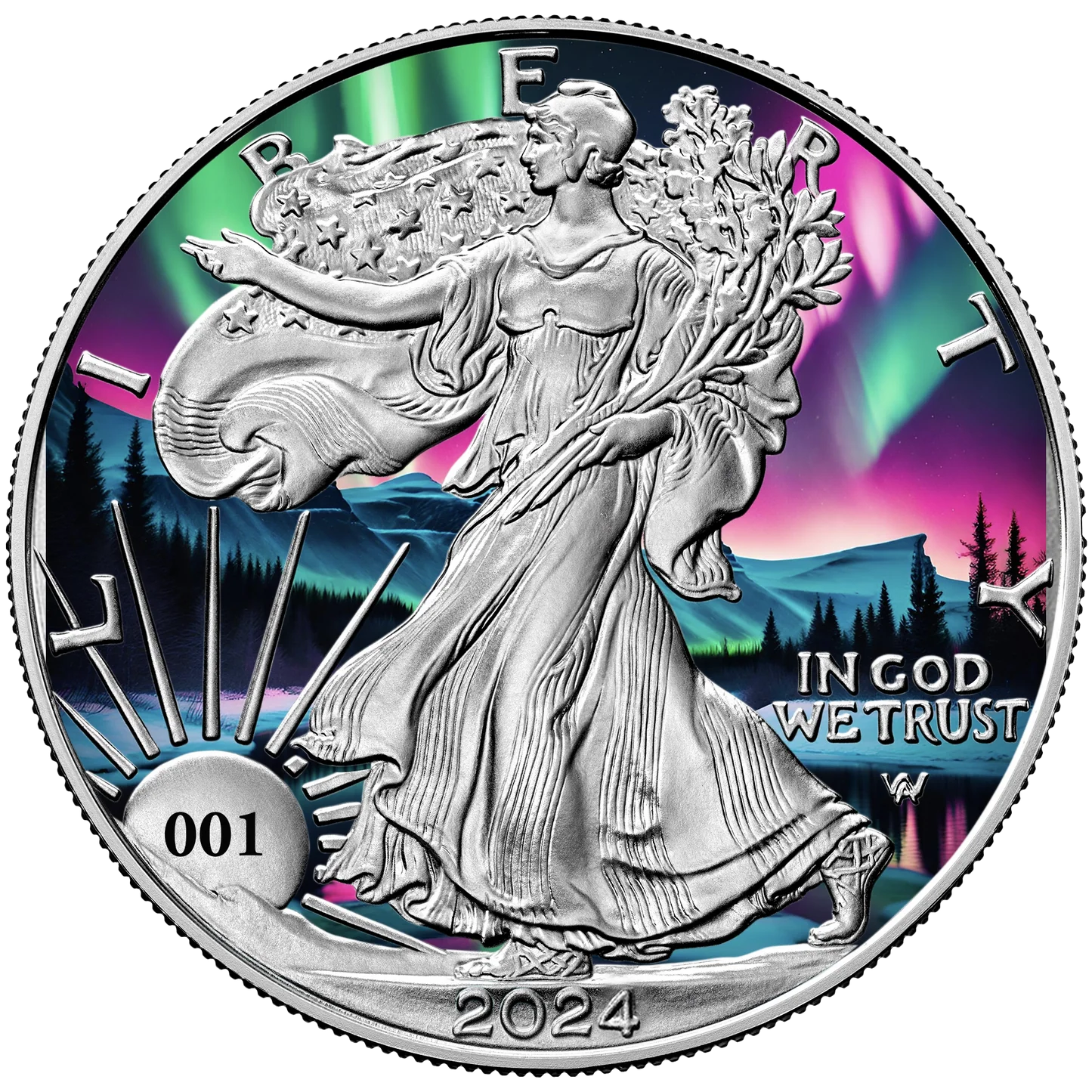 A silver coin with a woman on it and the words `` in god we trust ''
