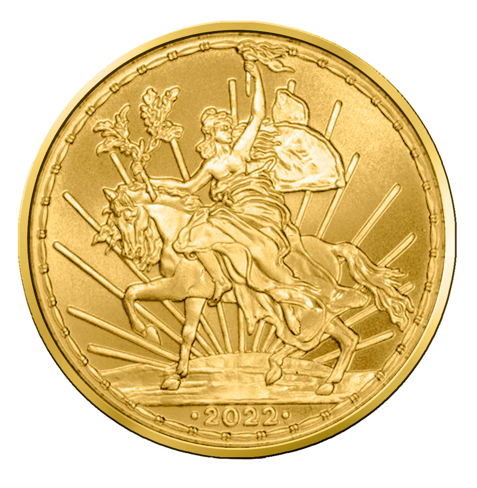 A gold coin with the year 2022 on it