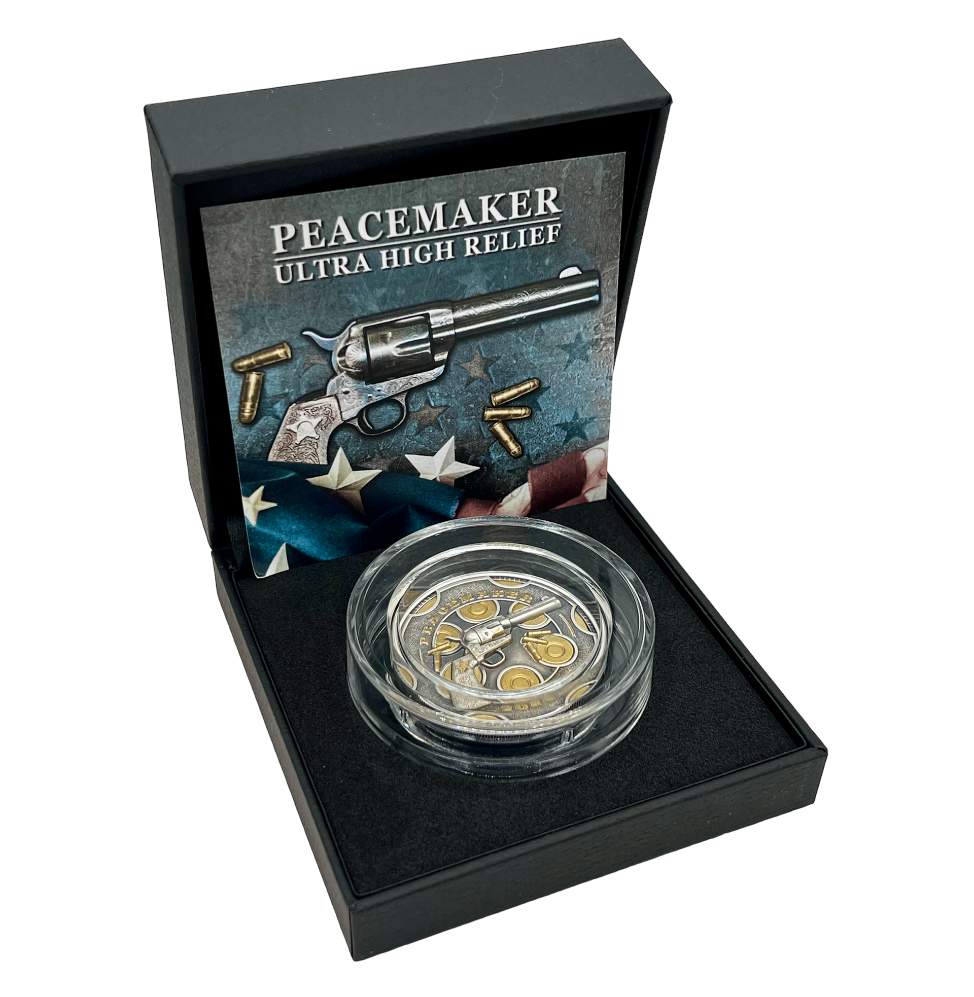 A placemaker ultra high relief coin in a black box
