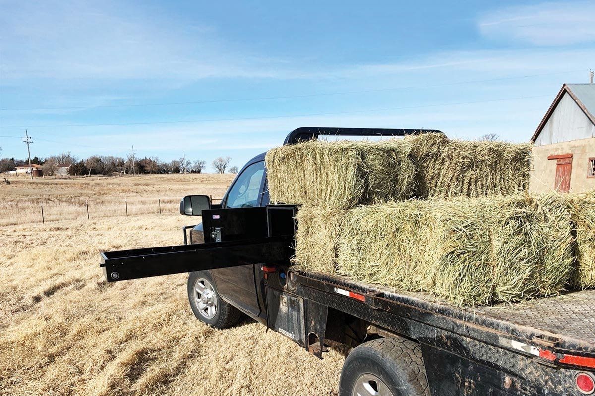 roadboss toolbox on truck with bales