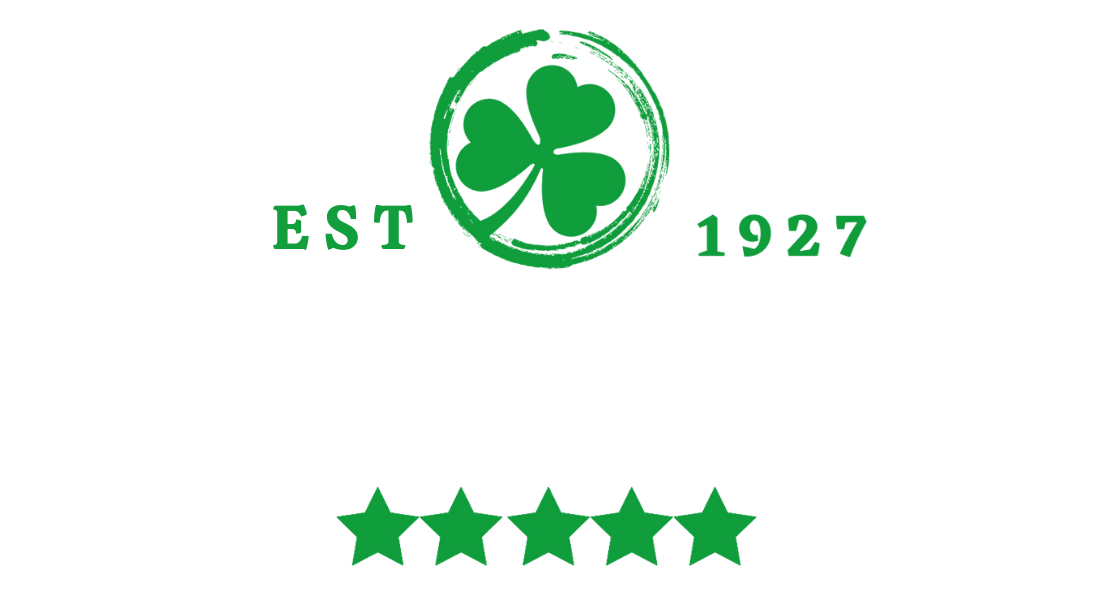 A green clover in a circle with the year 1927 and five stars.