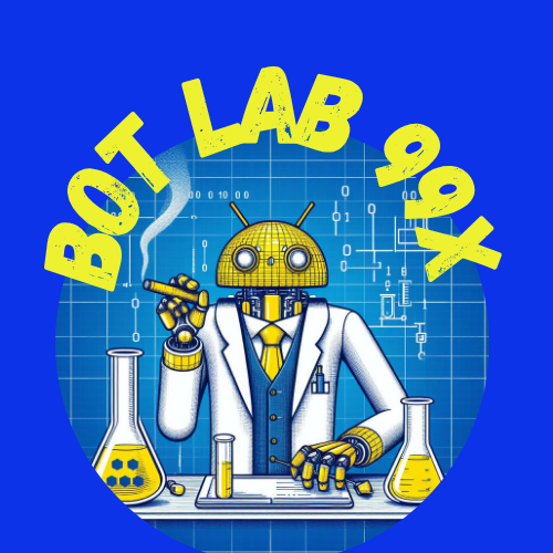 BOT99X AI android wearing a business suit and smoking a cigar