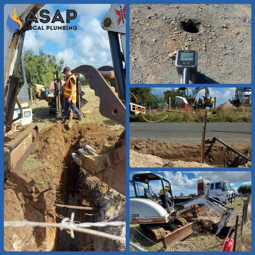Collage Of Photos Shows A Man Digging A Hole For Asap Local Plumbing — ASAP Local Plumbing in Warrnambool, VIC