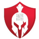 A red shield with a spartan helmet on it.
