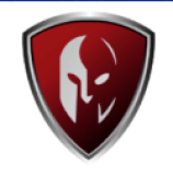A red shield with a spartan helmet on it