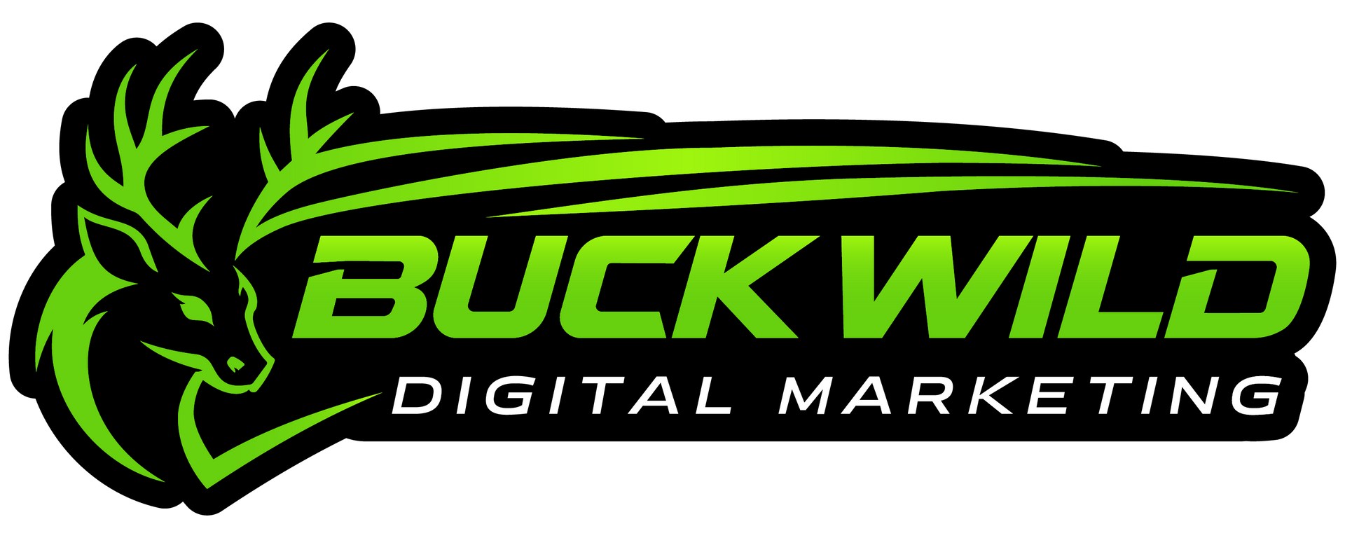 The logo for buck wild digital marketing shows a deer with antlers.