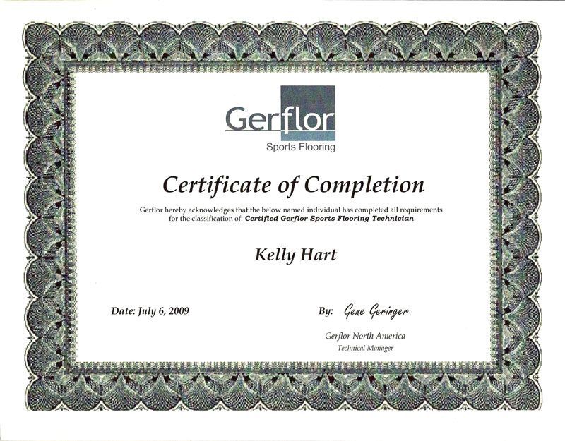 A certificate of completion for kelly hart from gerflor