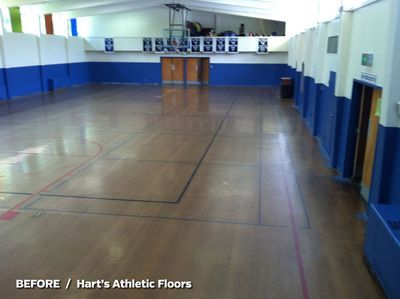 A picture of hart 's athletic floors before they were installed