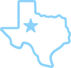 A blue outline of the state of texas with a star on it.