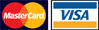 Two logos for mastercard and visa are next to each other