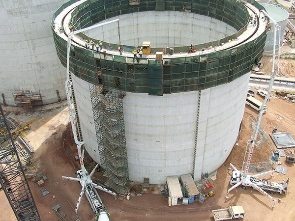 An aerial view of a large building under construction