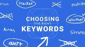 A blue background with the words choosing the right keywords written on it.