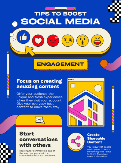 A poster that says tips to boost social media engagement