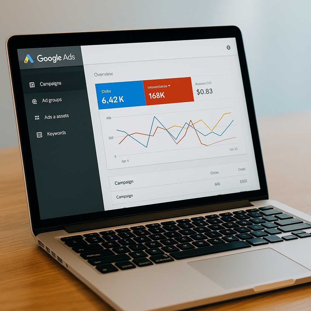 A laptop computer is open to a google analytics page