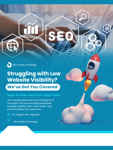 A poster that says ' struggling with low website visibility ? we 've got you covered '