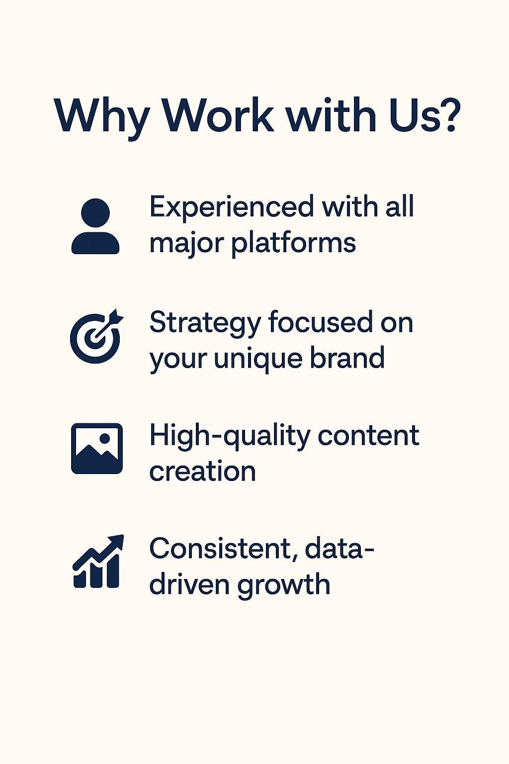 A poster explaining why work with us. Socalize Marketing Agency