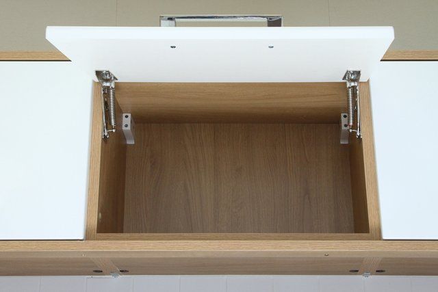 An example kitchen layout, with kitchen cupboards, worktops and appliances