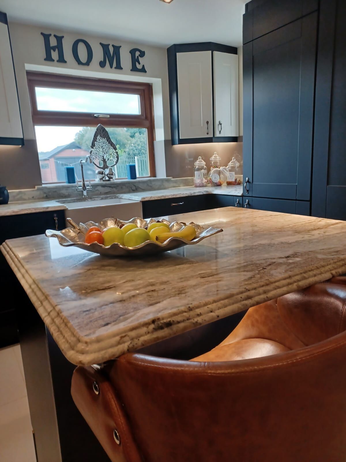 14 kitchen refurbishment ndigo blue wide  shaker with solid granite work surface 5