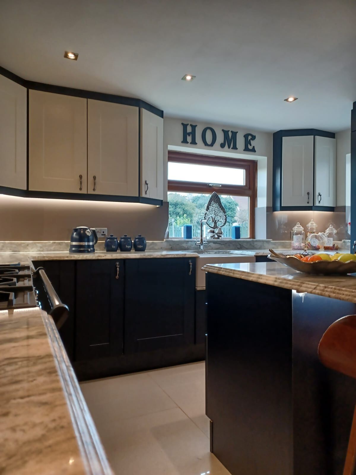 kitchen refurbishment ndigo blue wide  shaker with solid granite work surface 3
