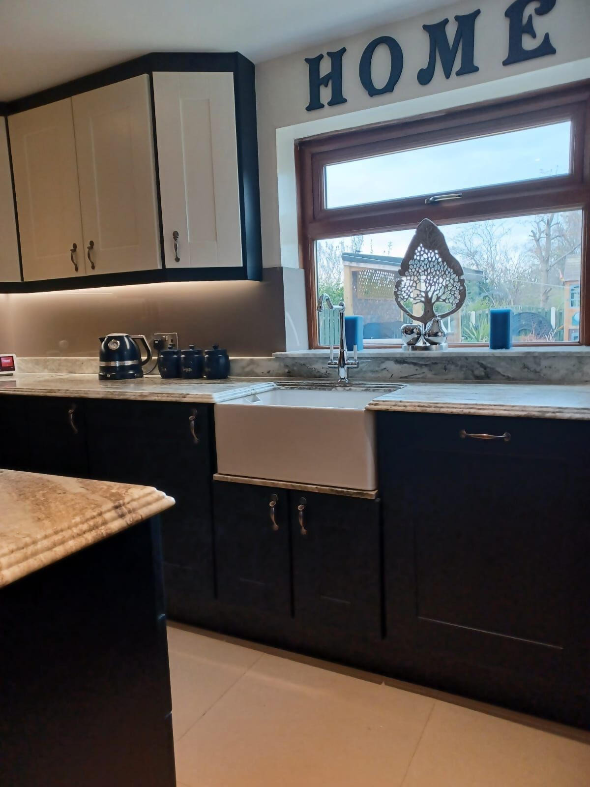 kitchen refurbishment ndigo blue wide  shaker with solid granite work surface 2